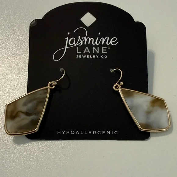 Jasmine Gold and Cream Marbled Earrings - Picture 2 of 2